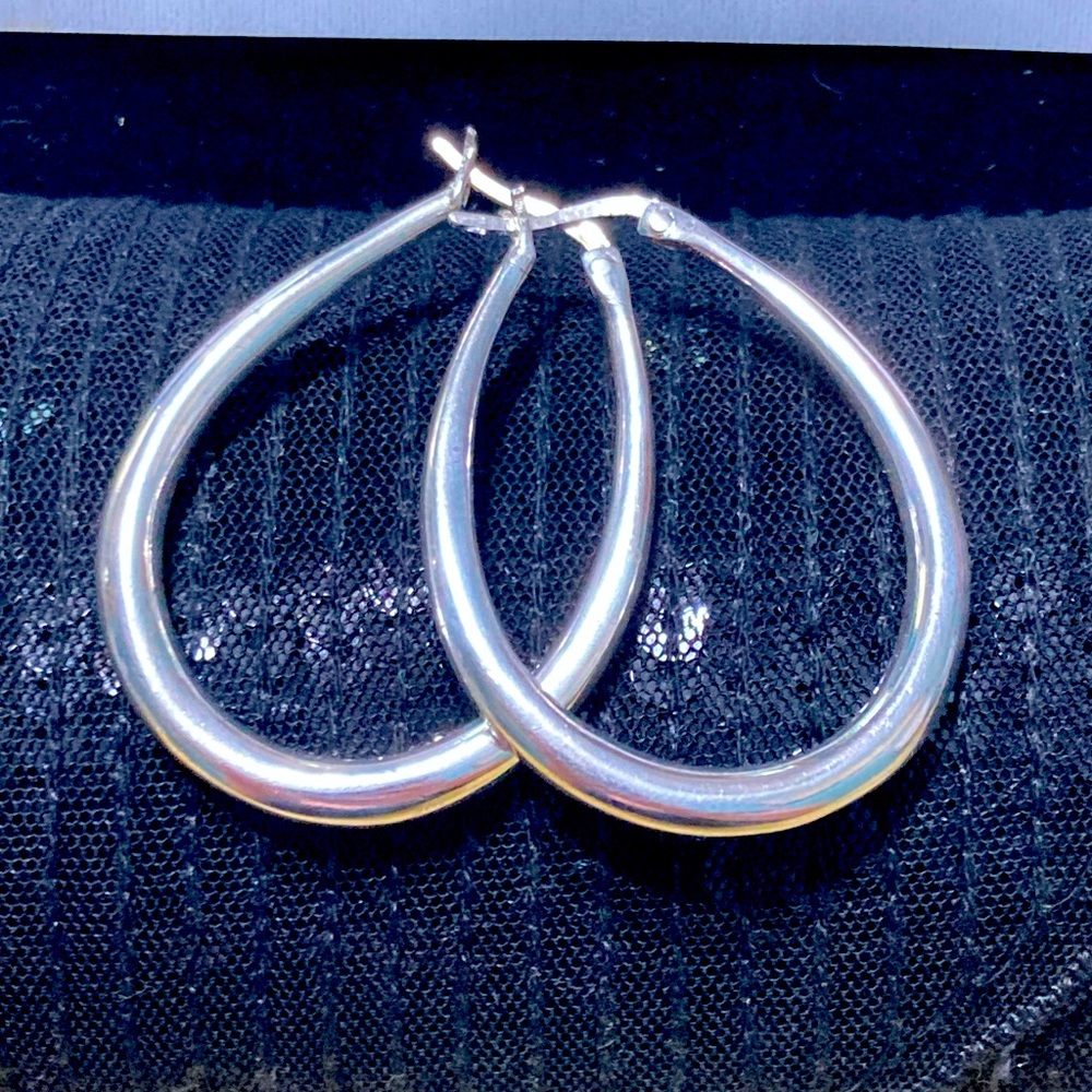 Vintage MWS Oval Hoop Solid Sterling Silver Earrings 1.75"  HEAVY!